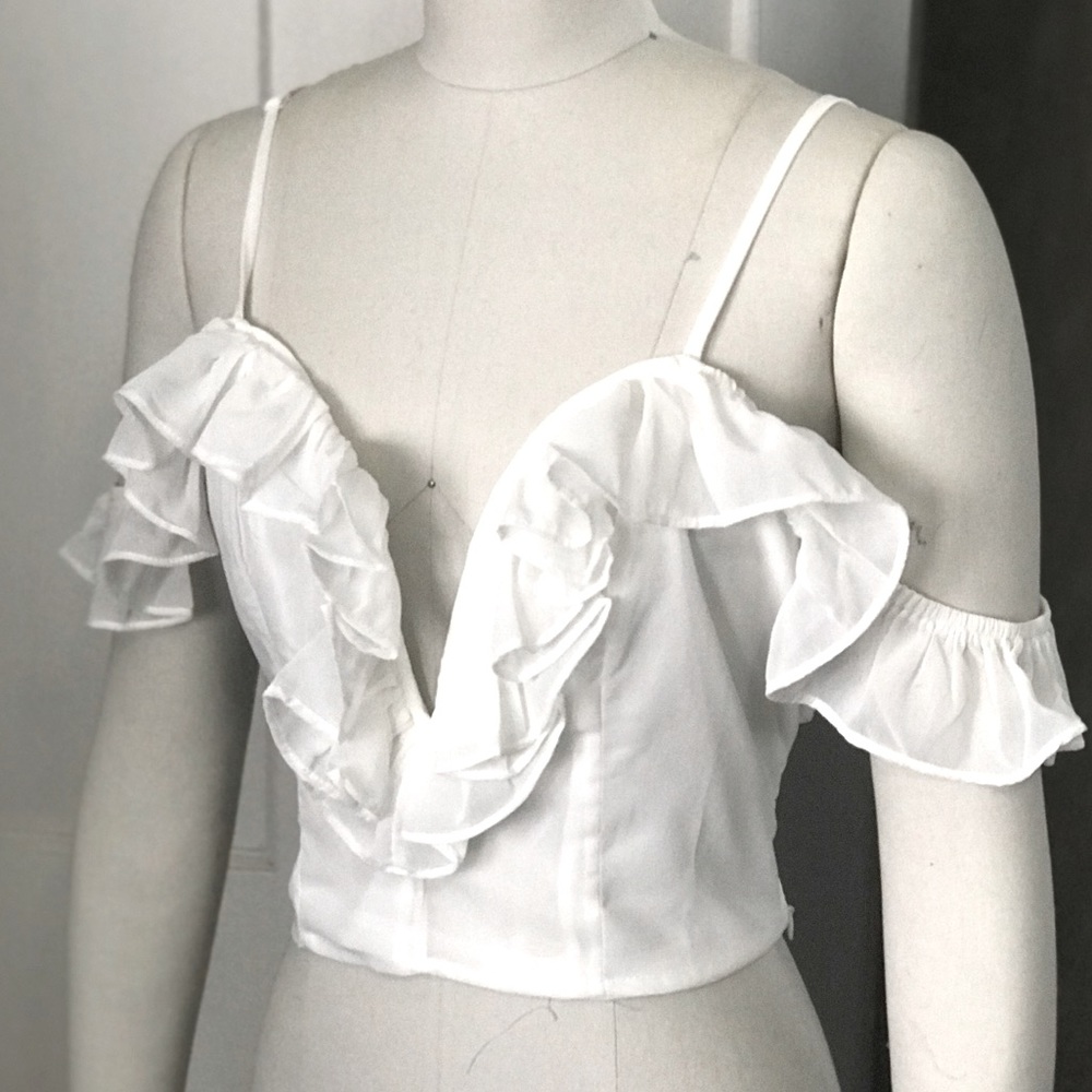 White Ruffle Bohemian Crop Top
